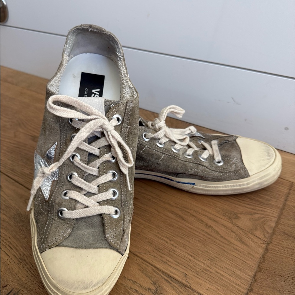 Golden Goose Vstar Suede Sneakers Tan/Taupe Silver Star